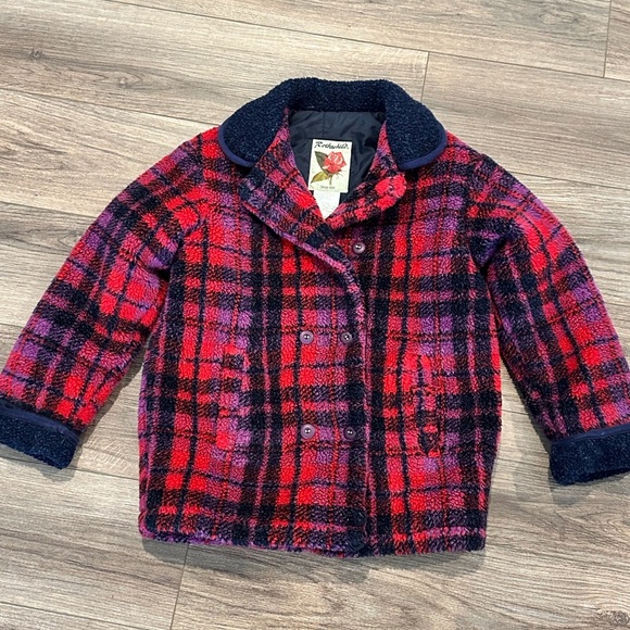 Rothschild Kids Plaid Pea Coat in Red and Purple M 10-12 - Picture 1 of 8
